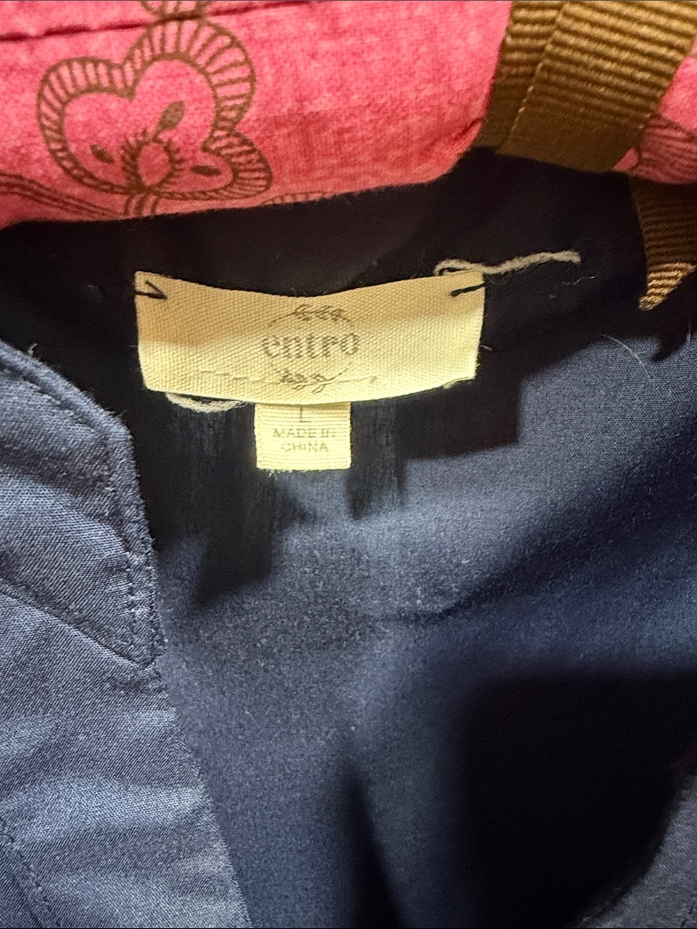 entro Navy Mini Dress with Pink Floral Puff Sleeves - Picture 2 of 3